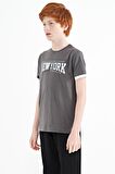 Koyu Gri Yazı Baskılı Standart Kalıp O Yaka Erkek  Çocuk T-Shirt - 11105 | 12-13 Yaş