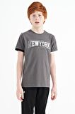 Koyu Gri Yazı Baskılı Standart Kalıp O Yaka Erkek  Çocuk T-Shirt - 11105 | 12-13 Yaş