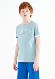 Açık Mavi Yazı Baskılı Standart Kalıp O Yaka Erkek  Çocuk T-Shirt - 11105 | 9-10 Yaş