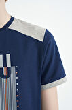 İndigo Baskı Detaylı O Yaka Standart Kalıp Erkek Çocuk T-Shirt - 11157
