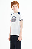 Beyaz Baskı Detaylı O Yaka Standart Kalıp Erkek Çocuk T-Shirt - 11157 | 9-10 Yaş