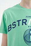 Su Yeşili Yazı Baskı Detaylı O Yaka Standart Kalıp Erkek Çocuk T-Shirt - 11103 | 12-13 Yaş