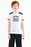 Beyaz Baskı Detaylı O Yaka Standart Kalıp Erkek Çocuk T-Shirt - 11157 | 12-13 Yaş