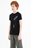 Siyah Baskı Detaylı O Yaka Standart Kalıp Erkek Çocuk T-Shirt - 11131 | 9-10 Yaş