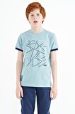 Açık Mavi Minimal Yazı Baskılı Standart Kalıp O Yaka Erkek Çocuk T-Shirt - 11132 | 12-13 Yaş