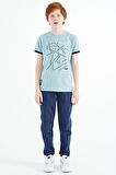 Açık Mavi Minimal Yazı Baskılı Standart Kalıp O Yaka Erkek Çocuk T-Shirt - 11132 | 12-13 Yaş