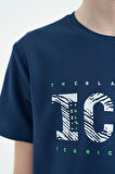 İndigo Ön Yazı Nakışlı O Yaka Standart Kalıp Erkek  Çocuk T-Shirt - 11118