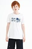 Beyaz Ön Yazı Nakışlı O Yaka Standart Kalıp Erkek  Çocuk T-Shirt - 11118 | 9-10 Yaş