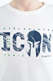 Beyaz Ön Yazı Nakışlı O Yaka Standart Kalıp Erkek  Çocuk T-Shirt - 11118 | 9-10 Yaş