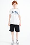 Beyaz Ön Yazı Nakışlı O Yaka Standart Kalıp Erkek  Çocuk T-Shirt - 11118 | 9-10 Yaş
