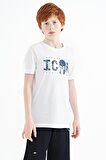 Beyaz Ön Yazı Nakışlı O Yaka Standart Kalıp Erkek  Çocuk T-Shirt - 11118 | 9-10 Yaş