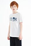 Beyaz Ön Yazı Nakışlı O Yaka Standart Kalıp Erkek  Çocuk T-Shirt - 11118 | 9-10 Yaş