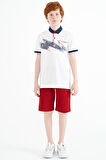 Beyaz Baskı Detaylı Standart Kalıp Polo Yaka Erkek Çocuk T-Shirt - 11154 | 3-4 Yaş