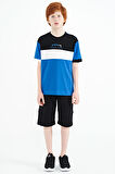 Saks Renk Geçişli Nakışlı Oversize Erkek Çocuk T-Shirt - 11159 | 7-8 Yaş