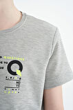 Gri Melanj Baskı Detaylı O Yaka Standart Kalıp Erkek Çocuk T-Shirt - 11145