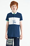 İndigo Renk Geçişli Nakış Detaylı Standart Kalıp Polo Yaka Erkek Çocuk T-Shirt - 11110