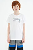 Beyaz Baskı Detaylı O Yaka Standart Kalıp Erkek Çocuk T-Shirt - 11145 | 9-10 Yaş