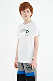 Beyaz Baskı Detaylı O Yaka Standart Kalıp Erkek Çocuk T-Shirt - 11145 | 9-10 Yaş