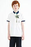 Beyaz Baskılı Cep Detaylı Standart Kalıp Polo Yaka Erkek Çocuk T-Shirt - 11144 | 13-14 Yaş