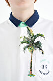 Beyaz Baskılı Cep Detaylı Standart Kalıp Polo Yaka Erkek Çocuk T-Shirt - 11144 | 13-14 Yaş