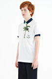 Beyaz Baskılı Cep Detaylı Standart Kalıp Polo Yaka Erkek Çocuk T-Shirt - 11144 | 10-11 Yaş