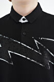 Siyah Baskı Detaylı Standart Kalıp Polo Yaka Erkek Çocuk T-Shirt - 11154 | 9-10 Yaş
