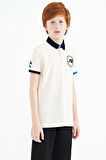 Ekru Kol Ucu Renkli Logo Nakışlı Standart Kalıp Polo Yaka Erkek Çocuk T-Shirt - 11138 | 4-5 Yaş