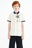 Ekru Baskılı Cep Detaylı Standart Kalıp Polo Yaka Erkek Çocuk T-Shirt - 11144 | 8-9 Yaş