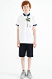 Beyaz Baskılı Cep Detaylı Standart Kalıp Polo Yaka Erkek Çocuk T-Shirt - 11144 | 6-7 Yaş