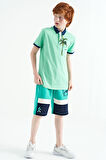 Su Yeşili Baskılı Cep Detaylı Standart Kalıp Polo Yaka Erkek Çocuk T-Shirt - 11144 | 6-7 Yaş