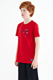 Kırmızı Baskı Detaylı O Yaka Standart Kalıp Erkek Çocuk T-Shirt - 11145 | 5-6 Yaş