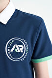 İndigo Kol Ucu Renkli Logo Nakışlı Standart Kalıp Polo Yaka Erkek Çocuk T-Shirt - 11138