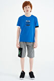 Saks Kol Ucu Renkli Detaylı Baskılı Oversize  Erkek Çocuk T-Shirt - 11137 | 9-10 Yaş