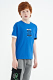 Saks Kol Ucu Renkli Detaylı Baskılı Oversize  Erkek Çocuk T-Shirt - 11137 | 9-10 Yaş