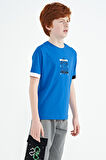Saks Kol Ucu Renkli Detaylı Baskılı Oversize  Erkek Çocuk T-Shirt - 11137 | 9-10 Yaş