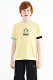 Sarı Kol Ucu Renkli Detaylı Baskılı Oversize  Erkek Çocuk T-Shirt - 11137 | 14-15 Yaş