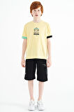 Sarı Kol Ucu Renkli Detaylı Baskılı Oversize  Erkek Çocuk T-Shirt - 11137 | 14-15 Yaş