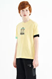 Sarı Kol Ucu Renkli Detaylı Baskılı Oversize  Erkek Çocuk T-Shirt - 11137 | 14-15 Yaş