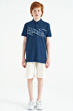 İndigo Baskı Detaylı Standart Kalıp Polo Yaka Erkek Çocuk T-Shirt - 11154