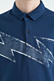 İndigo Baskı Detaylı Standart Kalıp Polo Yaka Erkek Çocuk T-Shirt - 11154