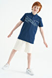 İndigo Baskı Detaylı Standart Kalıp Polo Yaka Erkek Çocuk T-Shirt - 11154