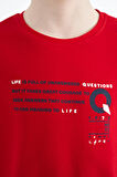 Kırmızı Baskı Detaylı O Yaka Standart Kalıp Erkek Çocuk T-Shirt - 11145 | 7-8 Yaş