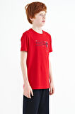 Kırmızı Baskı Detaylı O Yaka Standart Kalıp Erkek Çocuk T-Shirt - 11145 | 7-8 Yaş