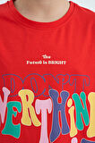 Fiesta Renki Yazı Baskılı O Yaka Oversize Kısa Kollu Kız Çocuk T-Shirt - 75112 | 7-8 Yaş