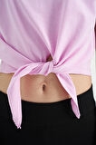 Pembe Baskı Detaylı O Yaka Çok Renkli Bağlama Detaylı Kız Çocuk T-Shirt - 75113 | 13-14 Yaş