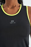 Siyah Logo Baskılı Biye Şeritli Standart Kalıp Kadın Spor Atlet - 97255 | XL