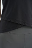 Siyah Logo Baskılı Biye Şeritli Standart Kalıp Kadın Spor Atlet - 97255 | XL