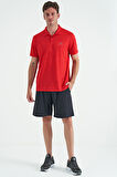 Kırmızı Logo Baskılı Standart Kalıp Polo Yaka Aktif Spor Erkek T-Shirt - 88252 | S