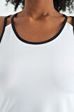 Beyaz Çift Askılı Sırt Detaylı Standart Kalıp Kadın Spor Atlet - 97258 | XL