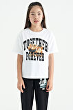 Beyaz Ayıcık Baskılı O Yaka Oversize Kısa Kol Kız Çocuk T-Shirt - 75116 | 8-9 Yaş